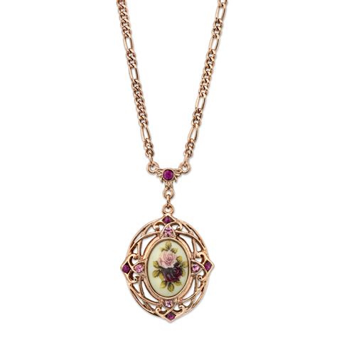 1928 necklace - 1928 Jewelry 50160 Gold-tone Rotating Trio Locket Necklace 30". (1) $65.35 New. 1928 Jewelry Purple Crystal Petal Cluster Bib Statement Necklace. $14.99 New. 1928 Brand Vintage Reproduction Rhinestone Faux Crystal Dangle Drop Earrings. $12.00 New. 1928 Jewelry Women's 14k Gold-dipped Flower Button Clip Earrings Gold One Size. $19.20 New. 